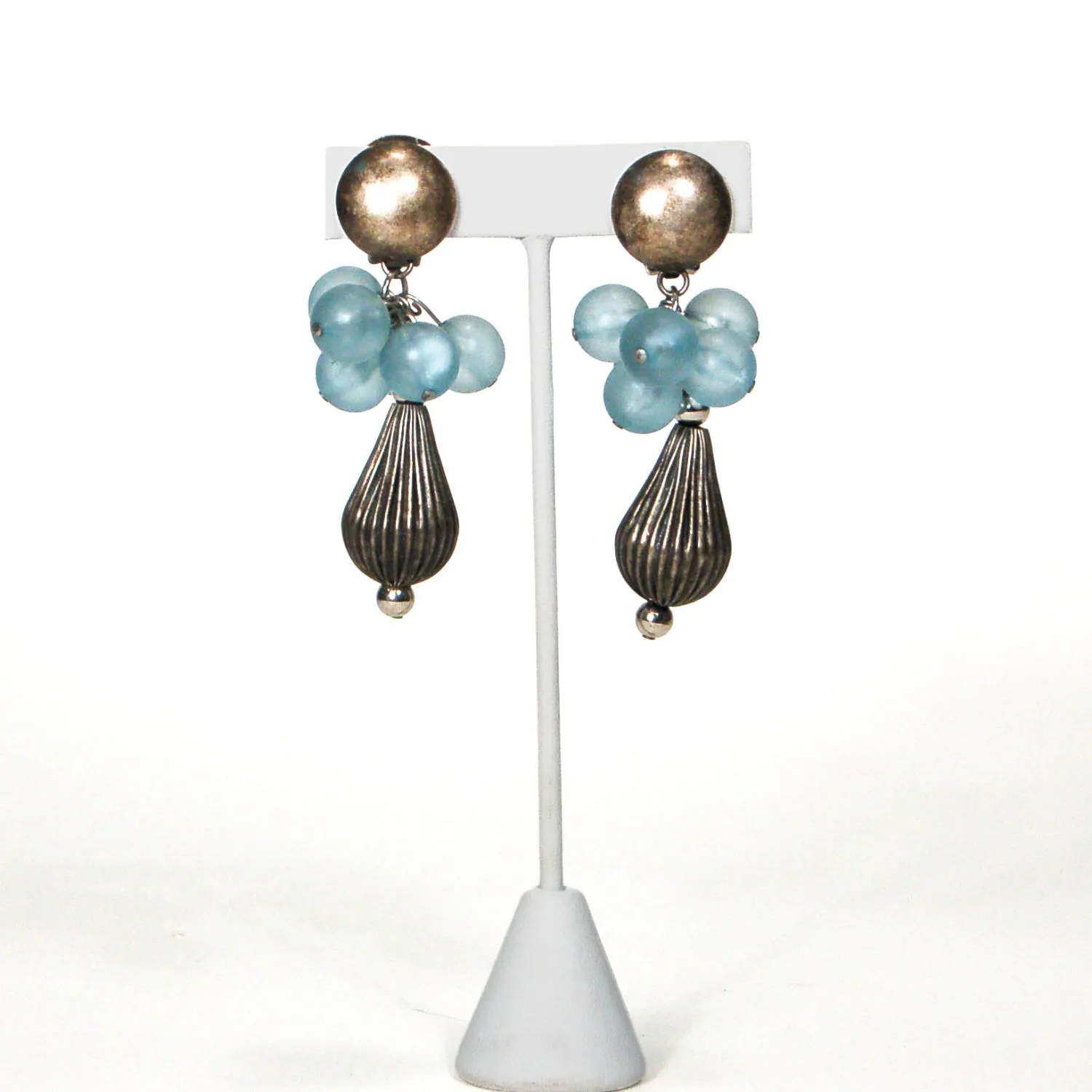 1980's Blue and Silver Dangling Earrings