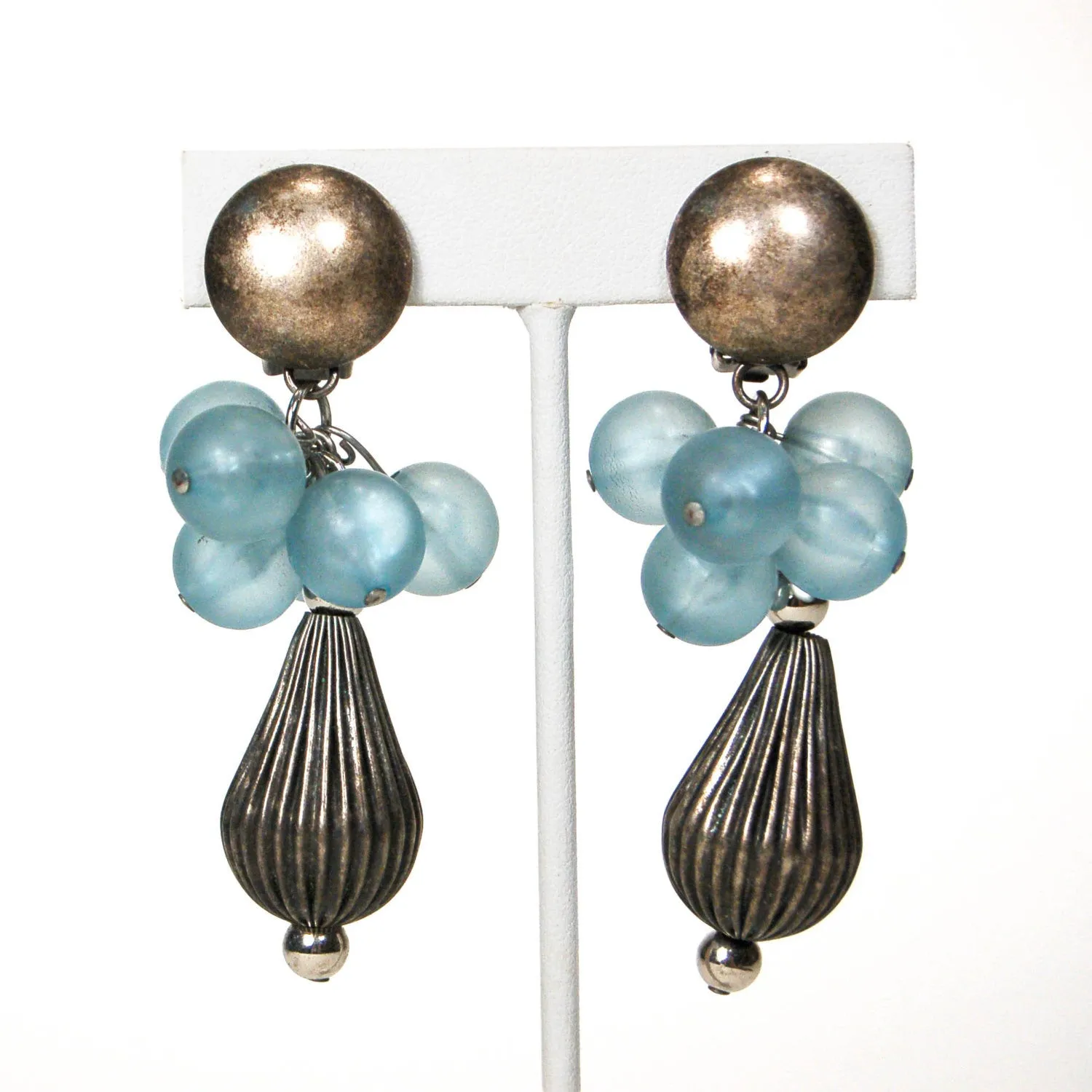 1980's Blue and Silver Dangling Earrings