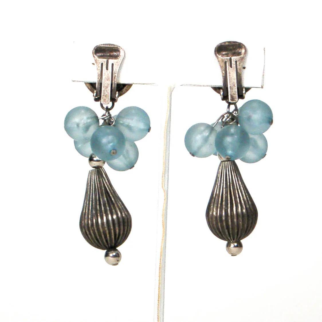 1980's Blue and Silver Dangling Earrings