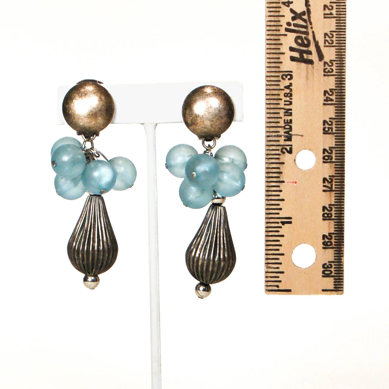 1980's Blue and Silver Dangling Earrings