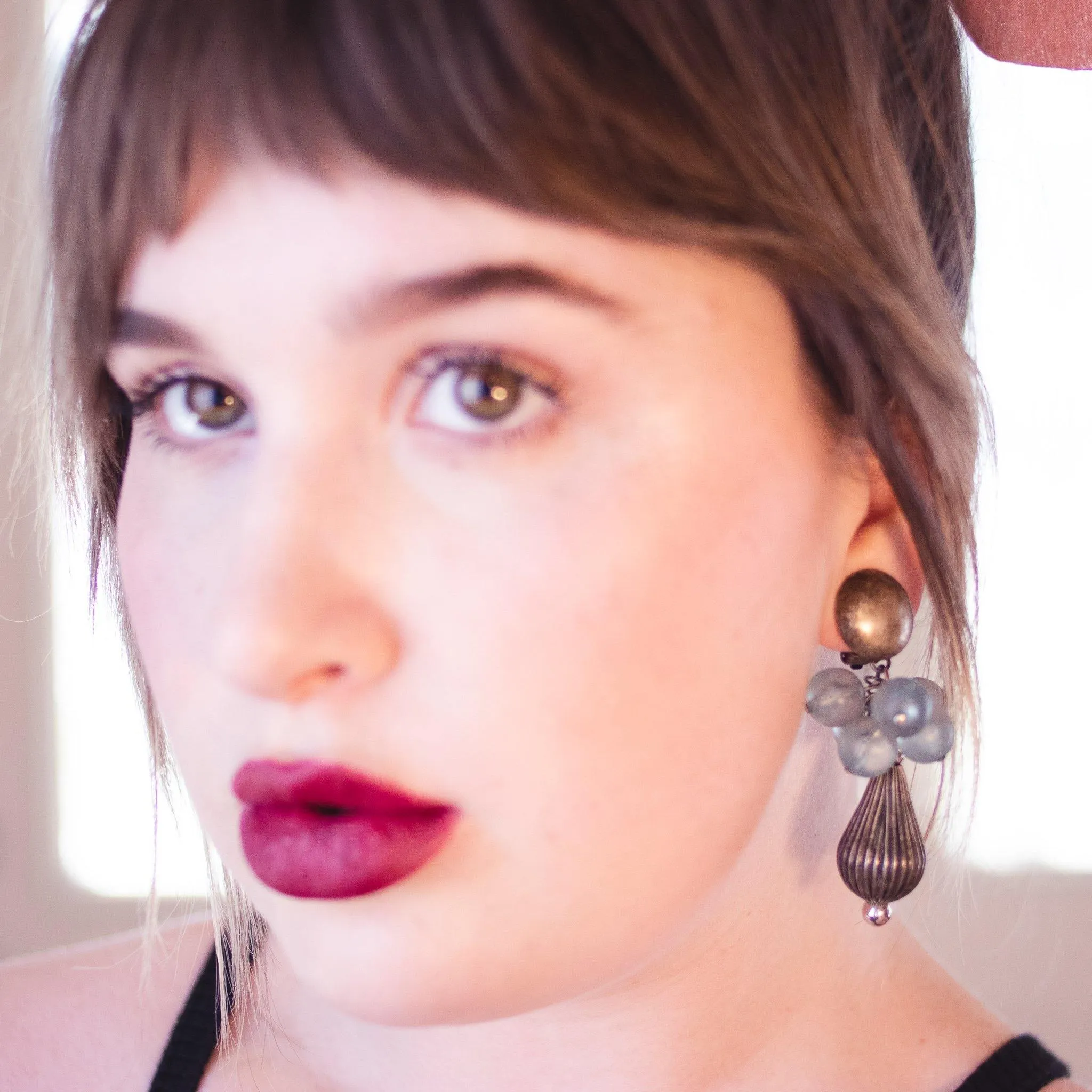 1980's Blue and Silver Dangling Earrings