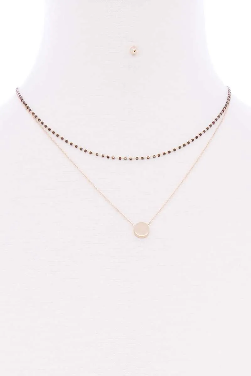 2 Layered Glass Bead Round Pendant Necklace