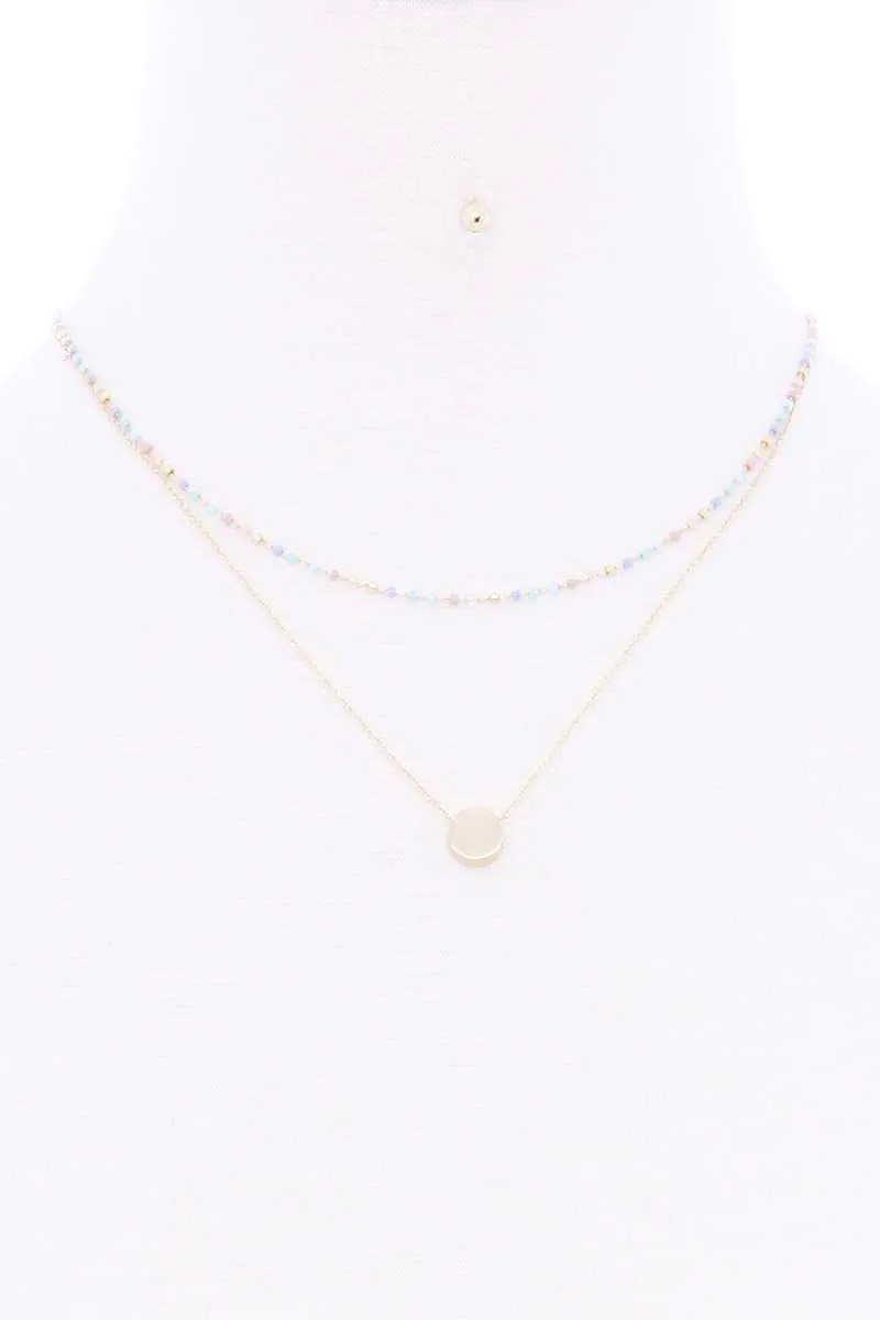 2 Layered Glass Bead Round Pendant Necklace
