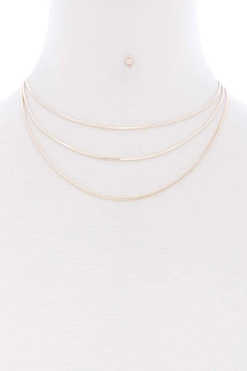 3 Layered Herringbone Chain Necklace Earring Set