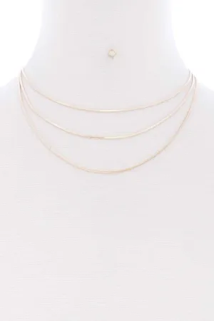 3 Layered Herringbone Chain Necklace Earring Set