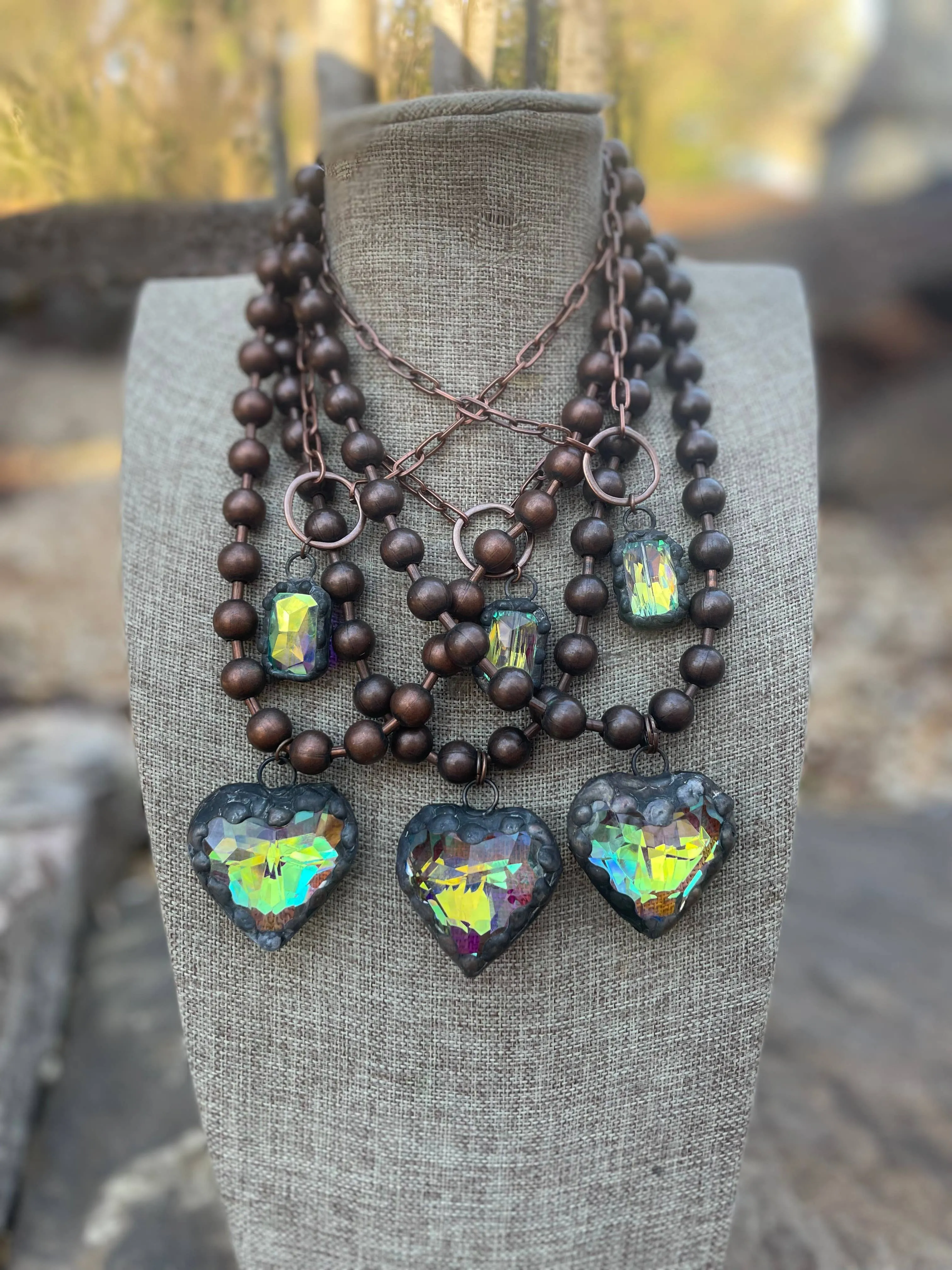 3D Crystal Heart Layered  Gypsy South Necklace