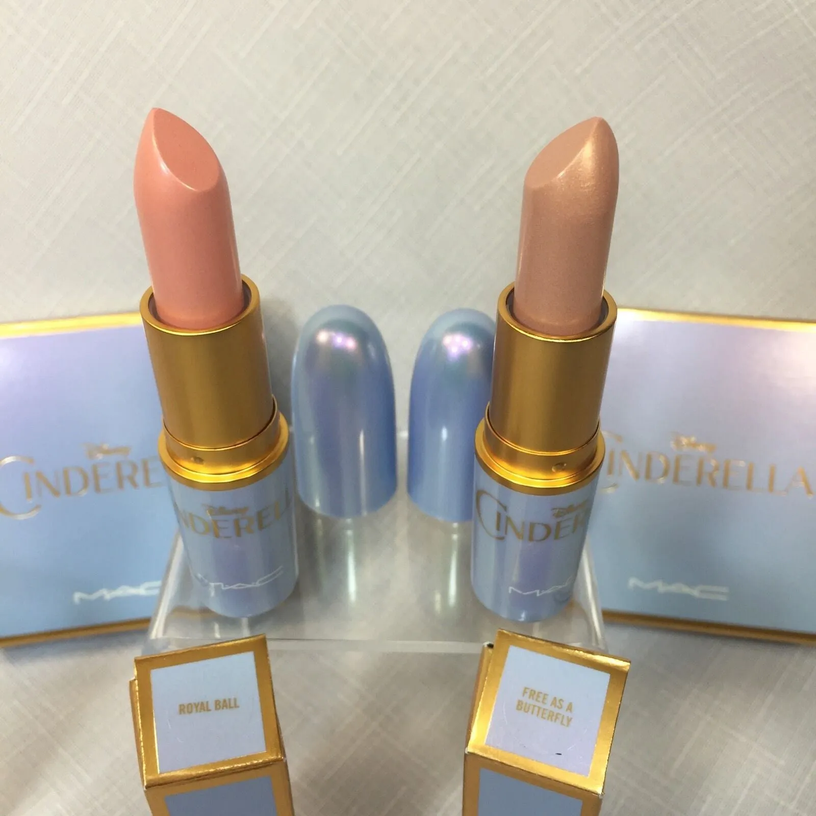 4 NEW MAC CINDERELLA 2 Lipstick &2 Lipglass Royal Ball Free Butterfly Glass Slip