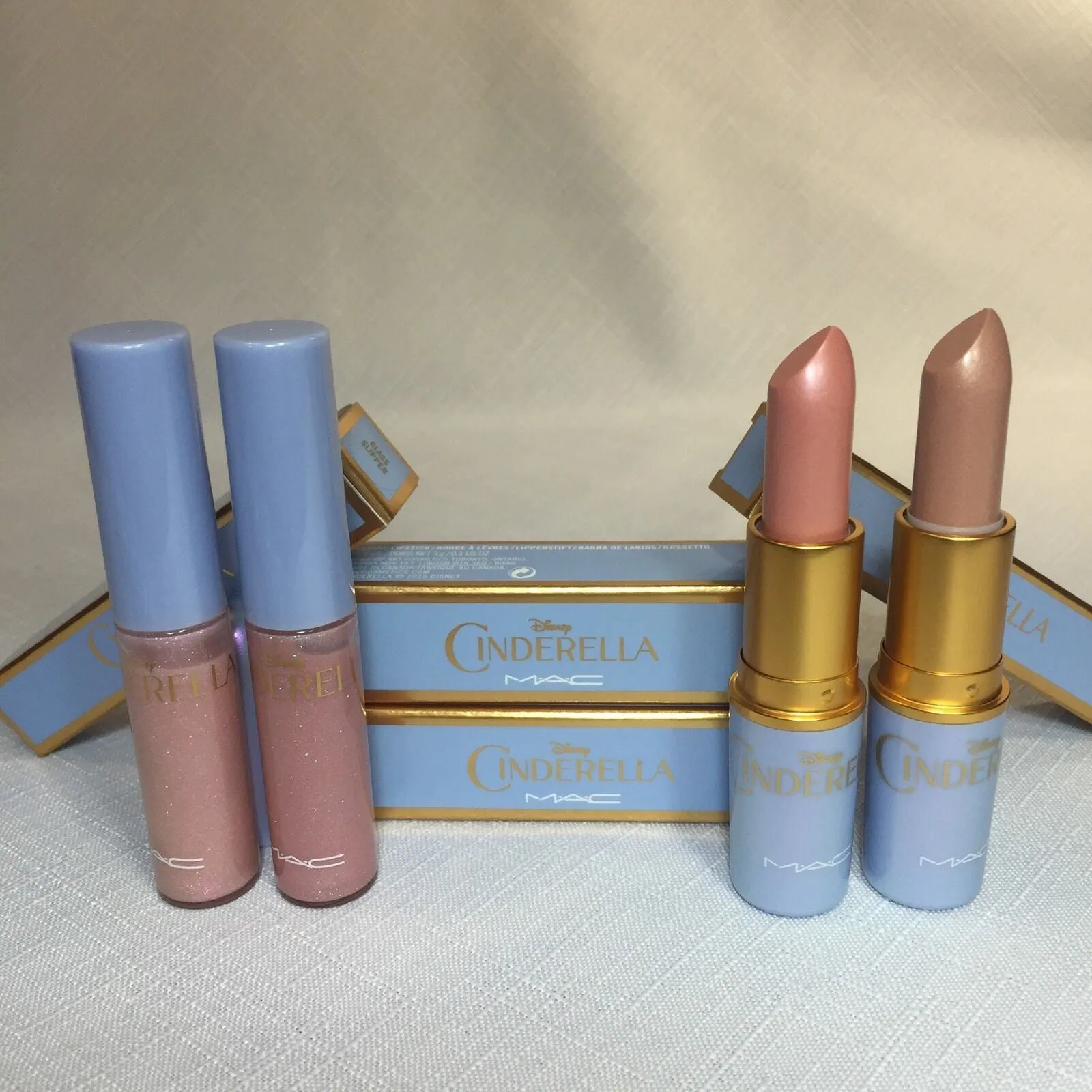 4 NEW MAC CINDERELLA 2 Lipstick &2 Lipglass Royal Ball Free Butterfly Glass Slip