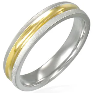 4mm Stainless Steel Two Tone Ring With Gold Band in Satin Finish & Comfort Fit