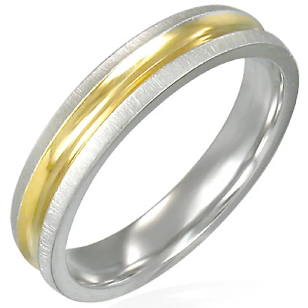4mm Stainless Steel Two Tone Ring With Gold Band in Satin Finish & Comfort Fit