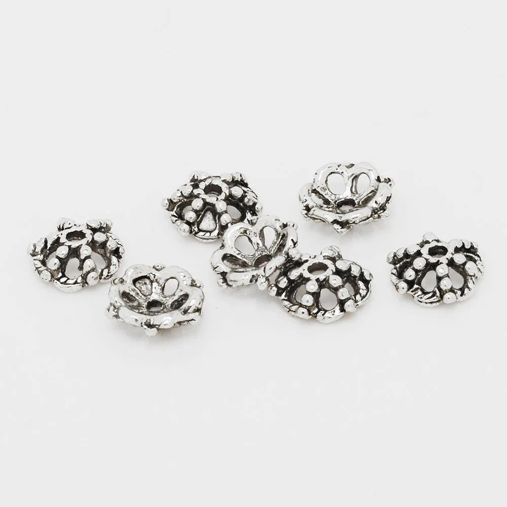 7mm Hollow Bead Caps,Antique Silver Filigree Bead Caps,End Caps,sold 100pcs/lot