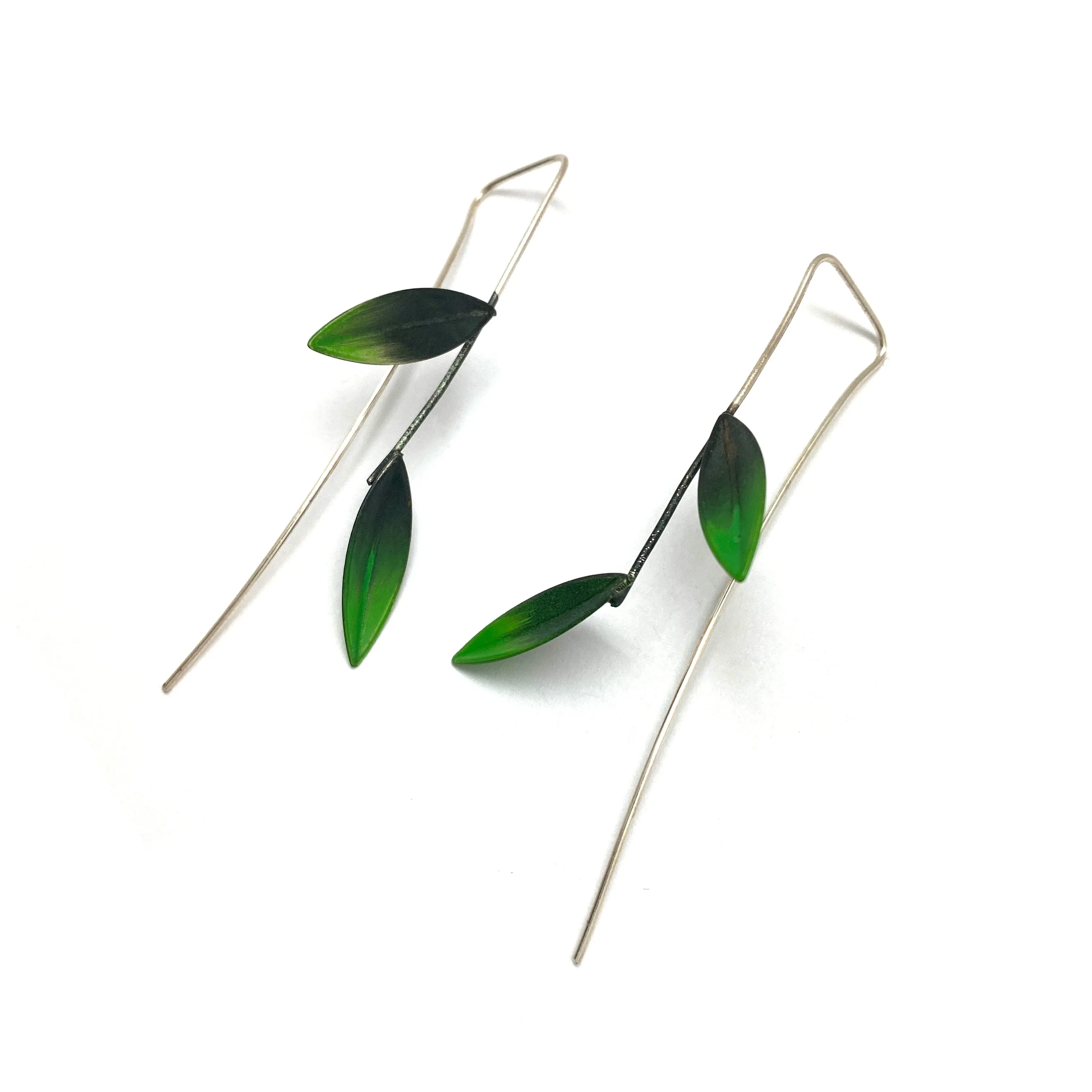 Angular Green Leaf Earrings