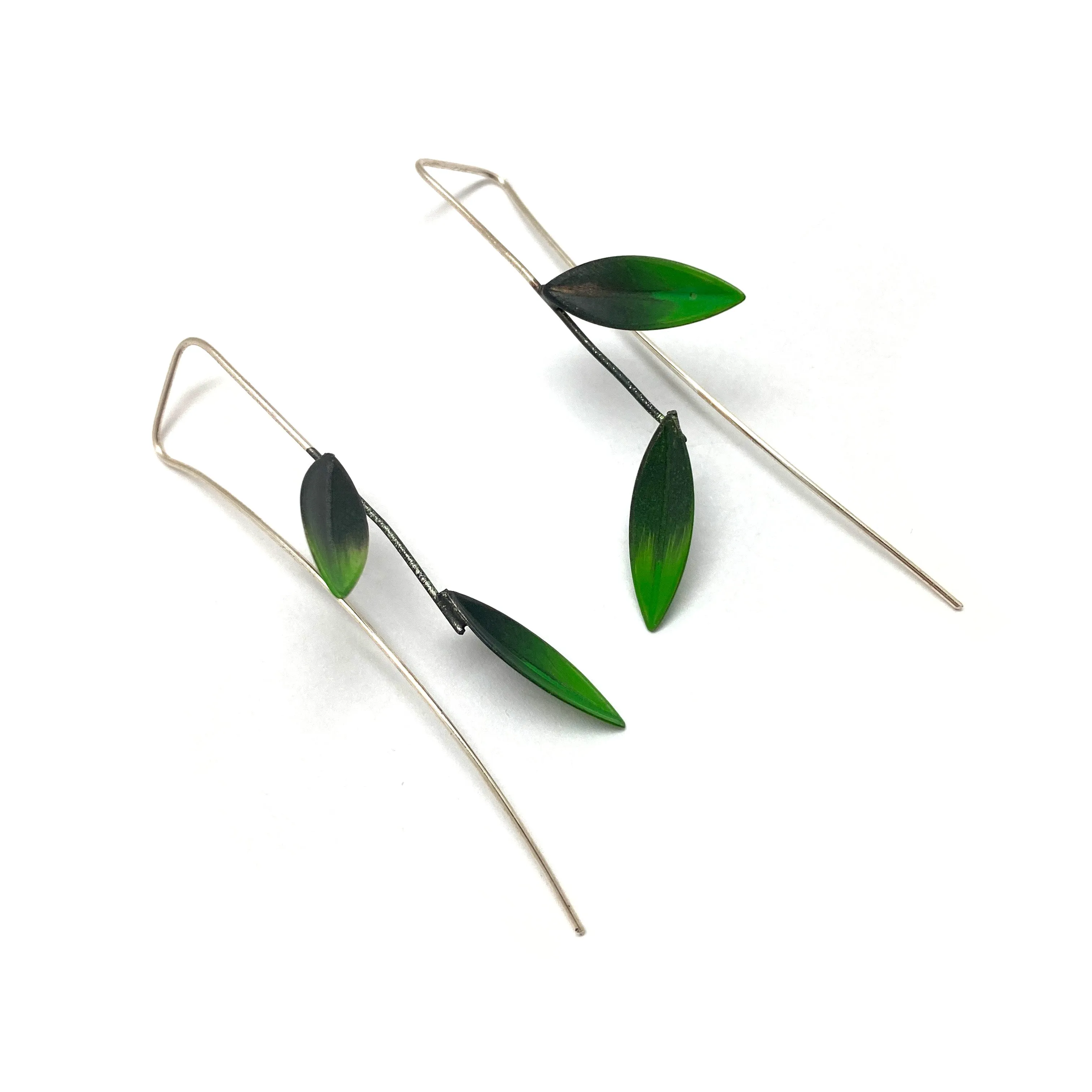 Angular Green Leaf Earrings