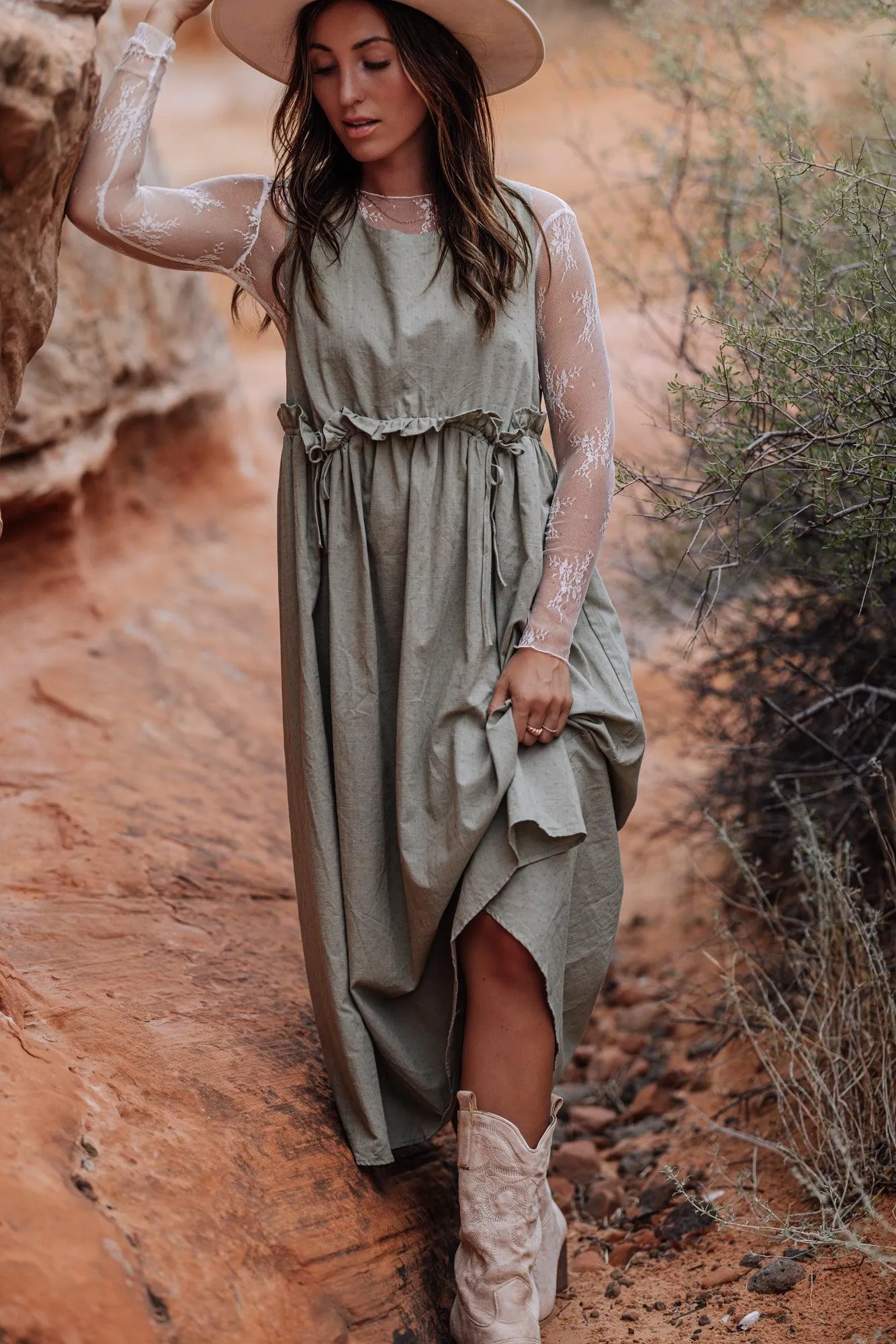 Arey Overall Dress in Olive