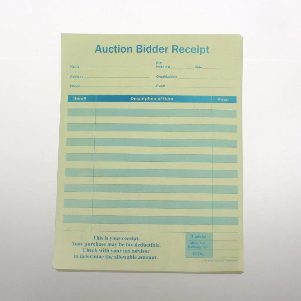 Auction Bidder Receipt - (100/Pack) 2-Part