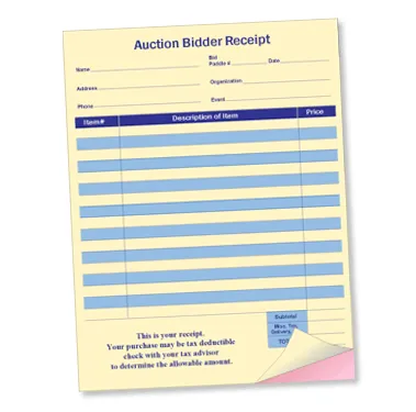 Auction Bidder Receipt - (100/Pack) 2-Part
