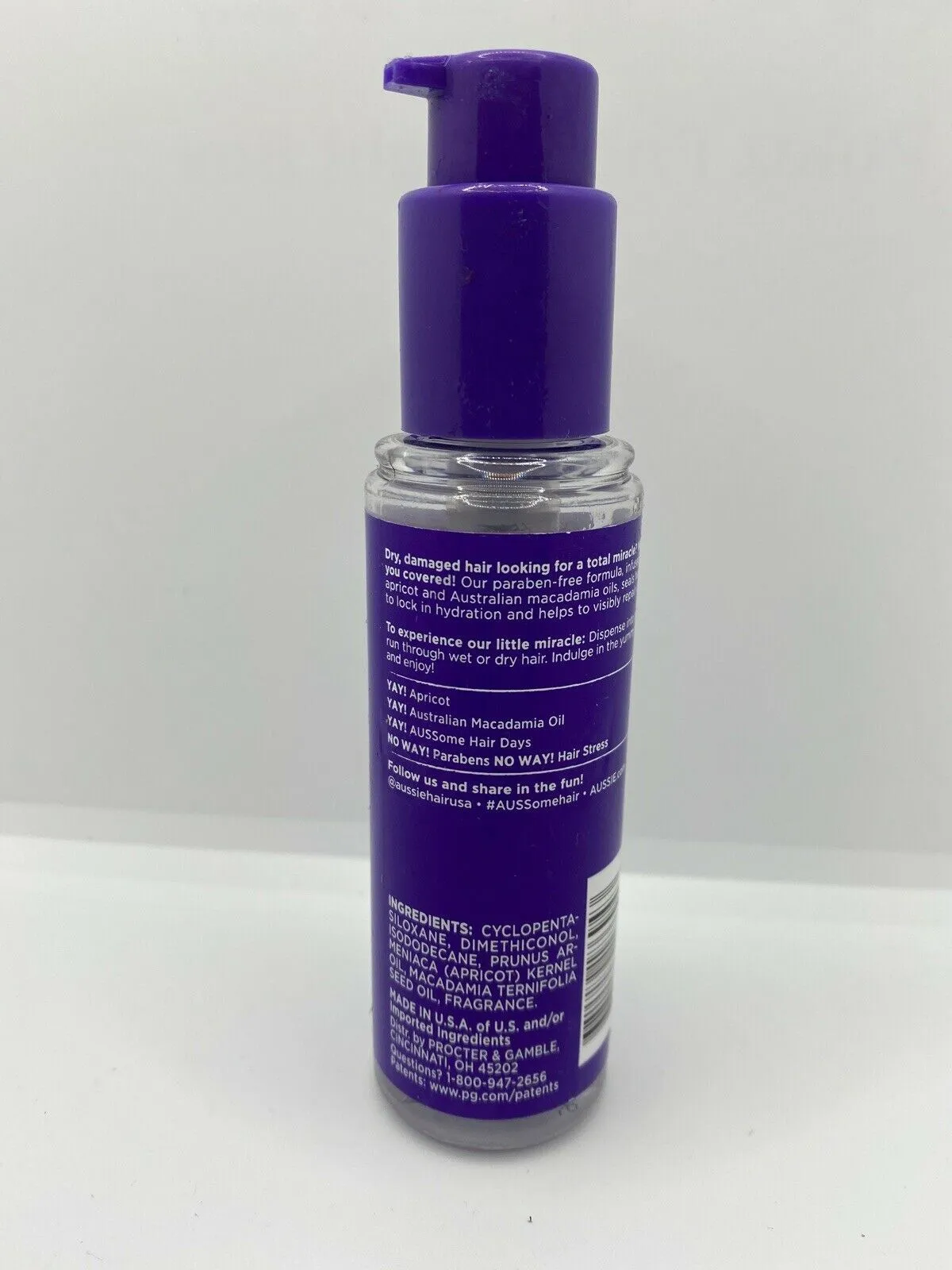 Aussie Total Miracle Restoring Oil Hair Condition Apricot Macadamia 3.2oz