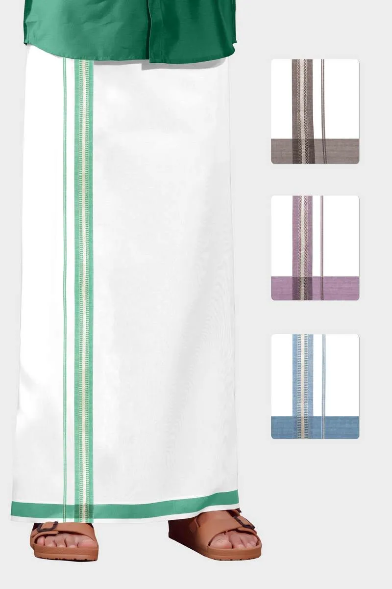 Aylan Yadav - Light Green Smooth Cotton Double Layered Dhoti With Fancy Borders | Uathayam