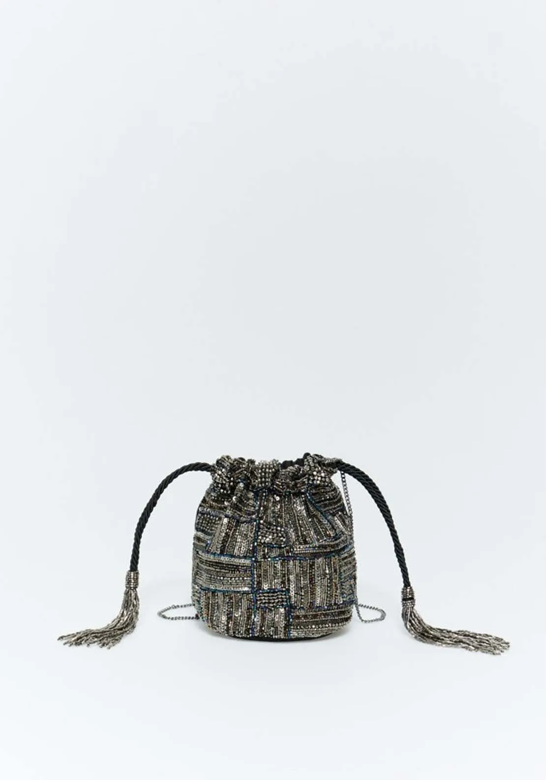 Beaded Pouch Symmetric - Rhodium
