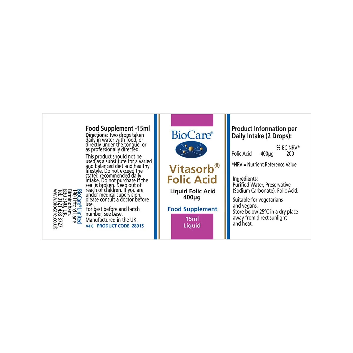 BioCare Vitasorb Folic Acid 15ml