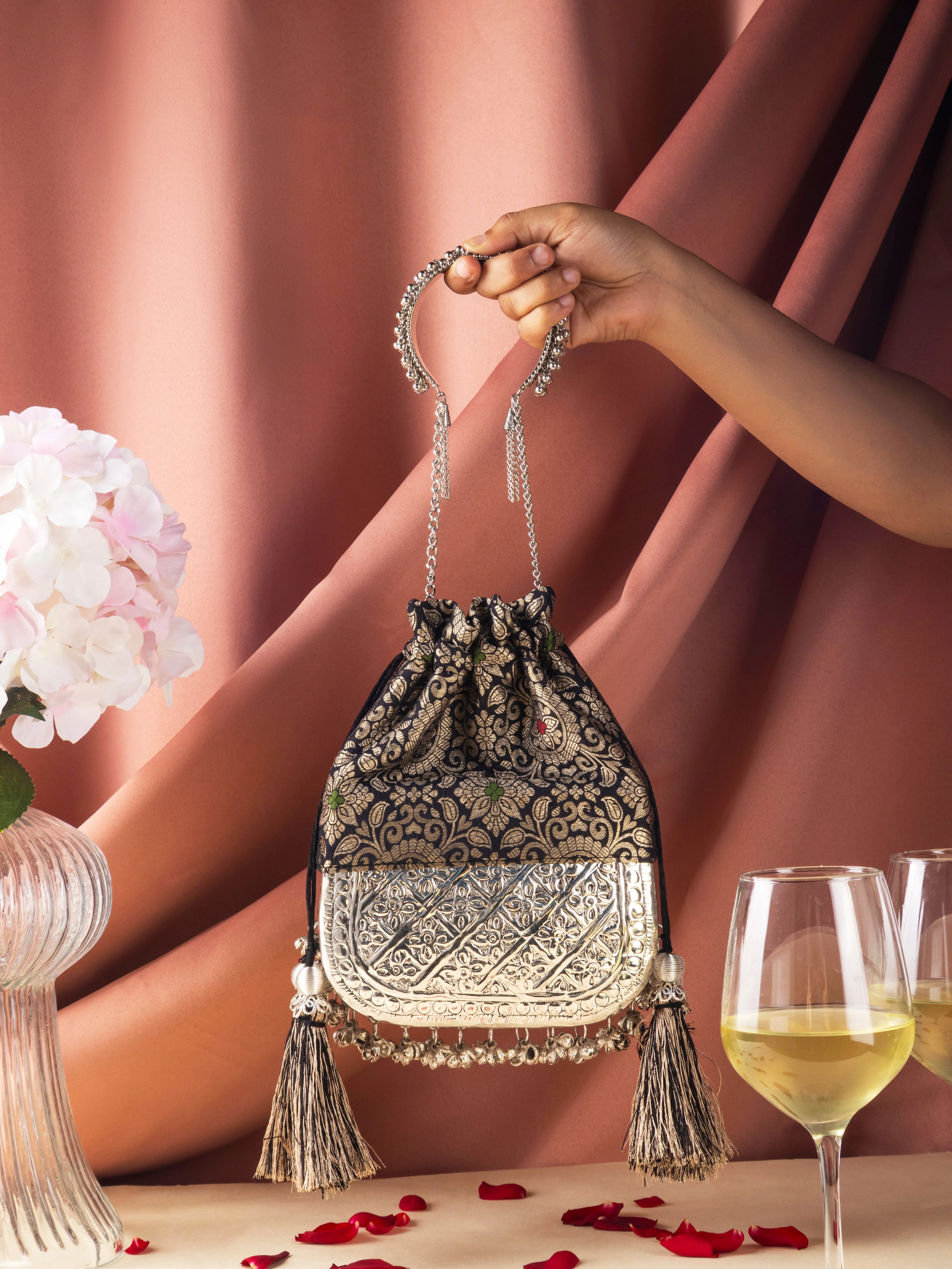 Black brocade bliss bag