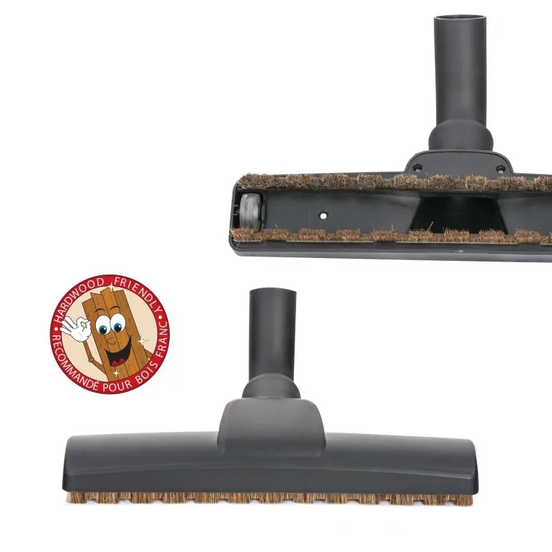Black Friction Fit Floor Brush With Wheels And Horsehair Bristles - 1 1/4" Neck x 12" Wide