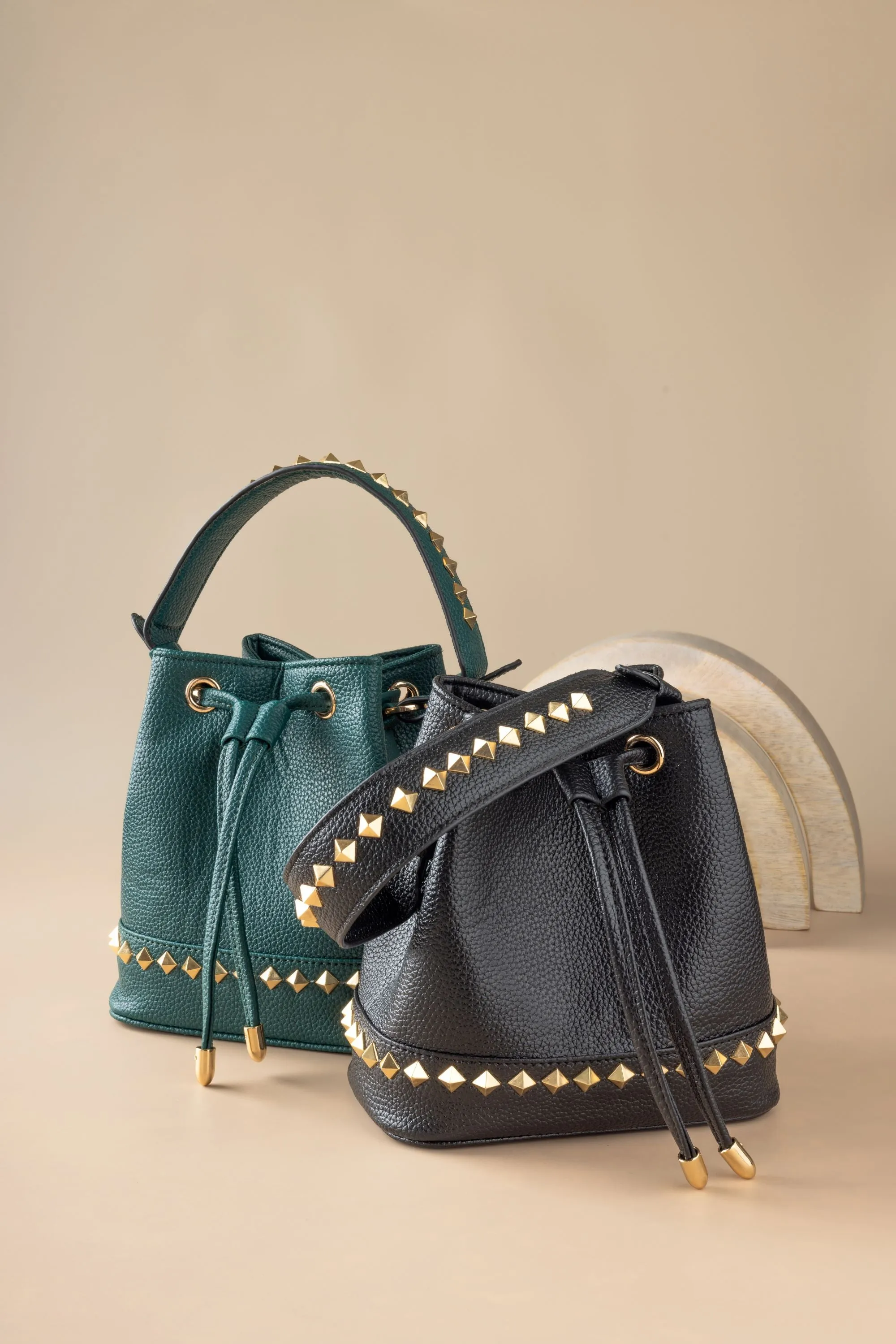 Black Kelli Rockstud Bucket Bag