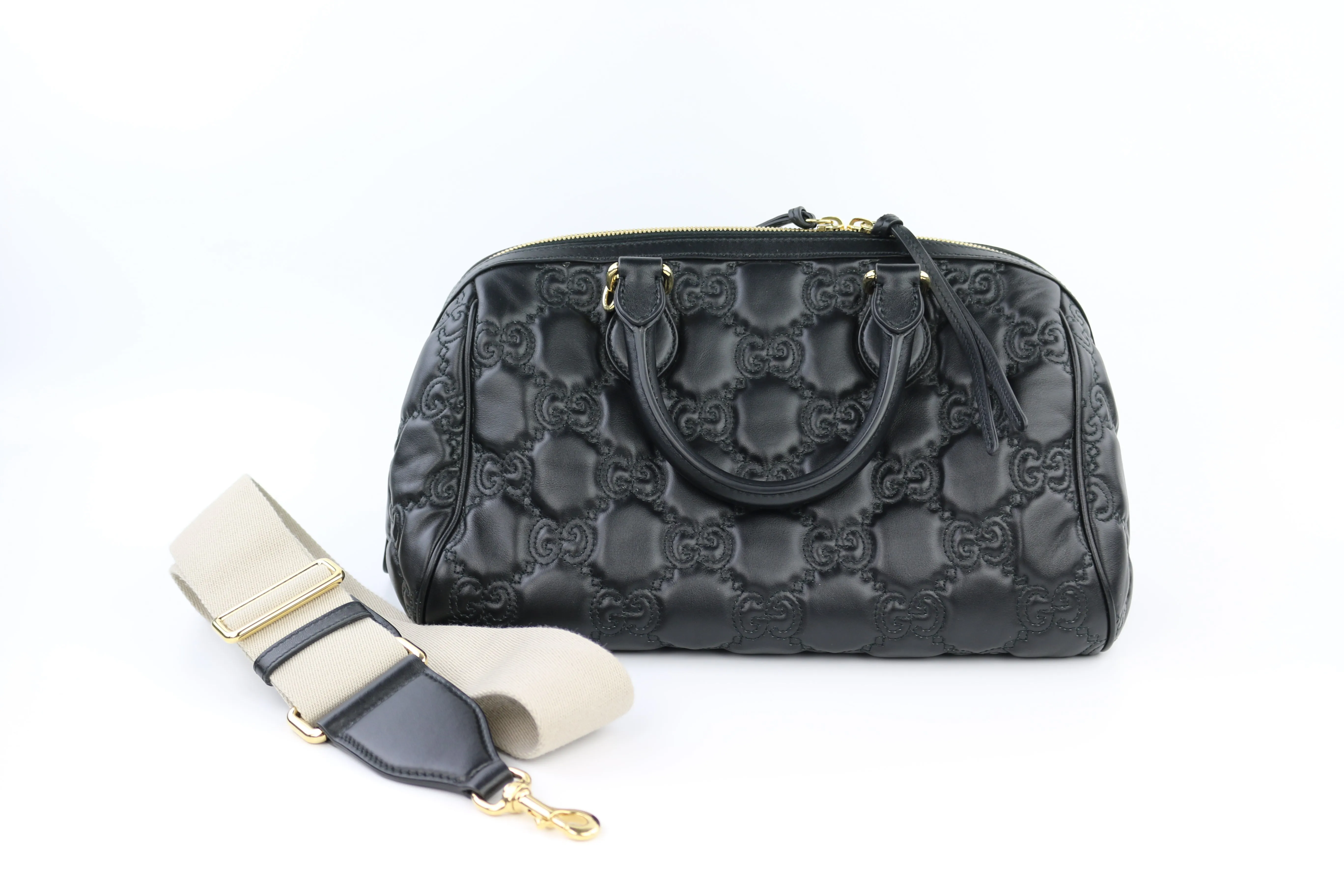 Black Medium Matelasse Ophidia Convertible Boston Bag