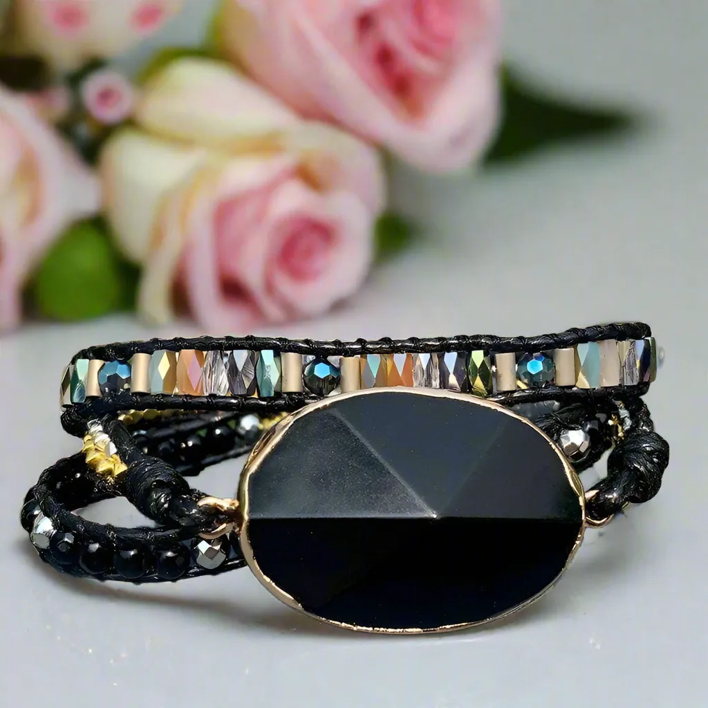 Black Onyx & 3 Layer Wrap Bohemian Bracelet