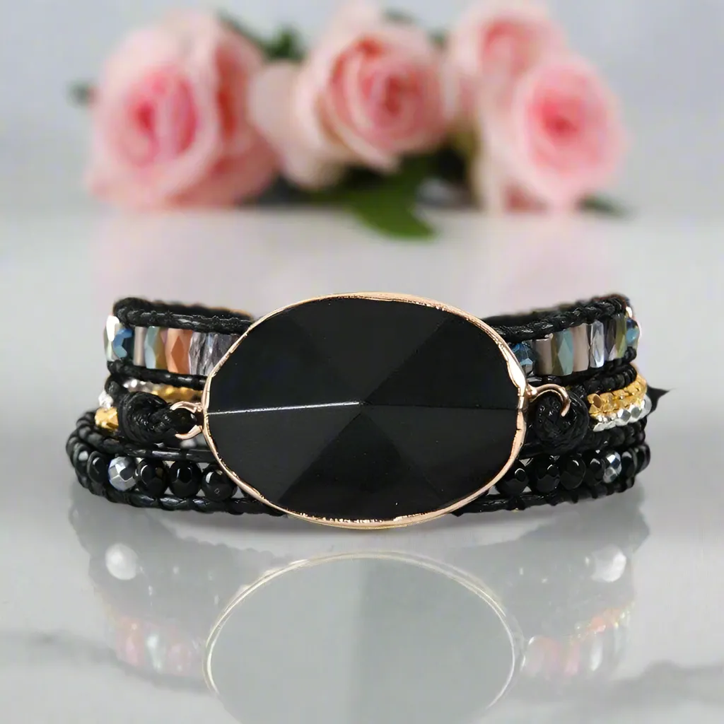 Black Onyx & 3 Layer Wrap Bohemian Bracelet