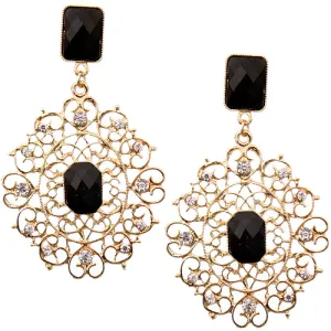 Black Rhinestone Filigree Post Earrings
