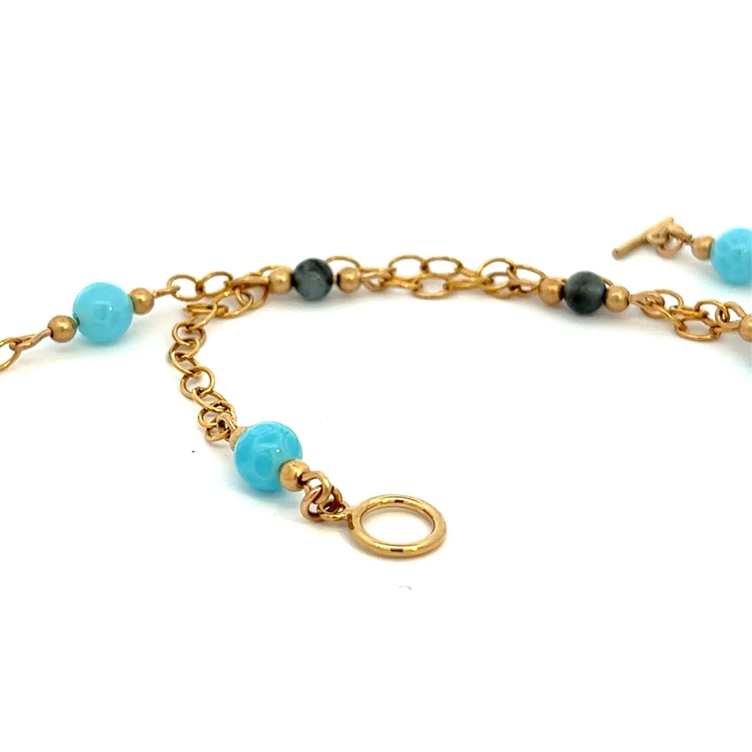 Blue Aquamarine and Chalcedony Toggle Necklace 14k GF