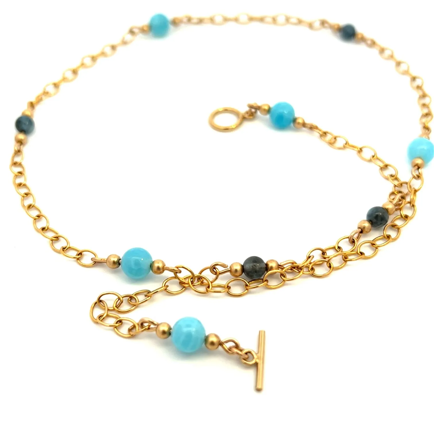 Blue Aquamarine and Chalcedony Toggle Necklace 14k GF