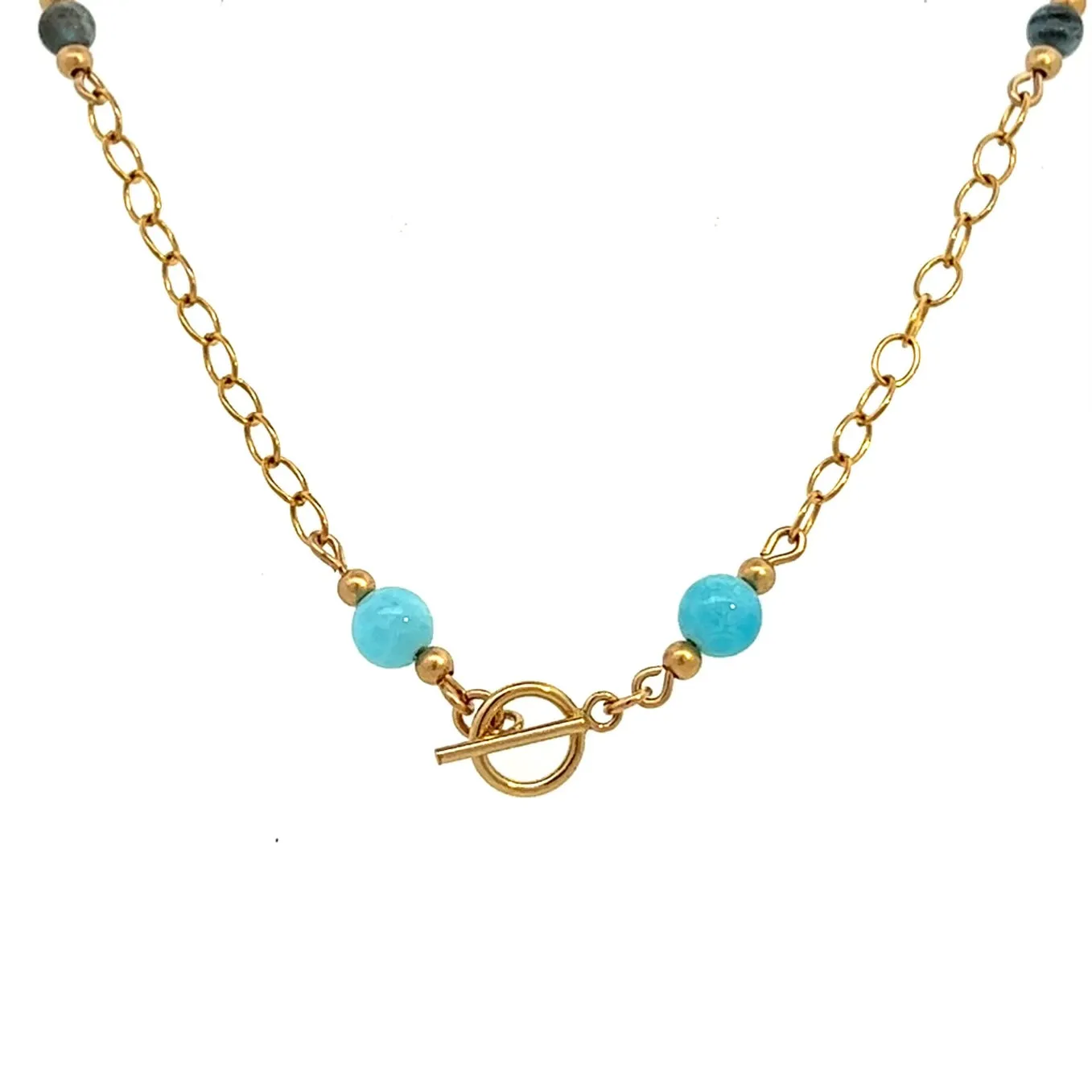 Blue Aquamarine and Chalcedony Toggle Necklace 14k GF