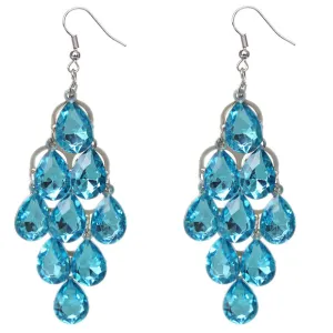 Blue Faceted Teardrop Chandelier Earrings