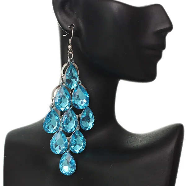 Blue Faceted Teardrop Chandelier Earrings