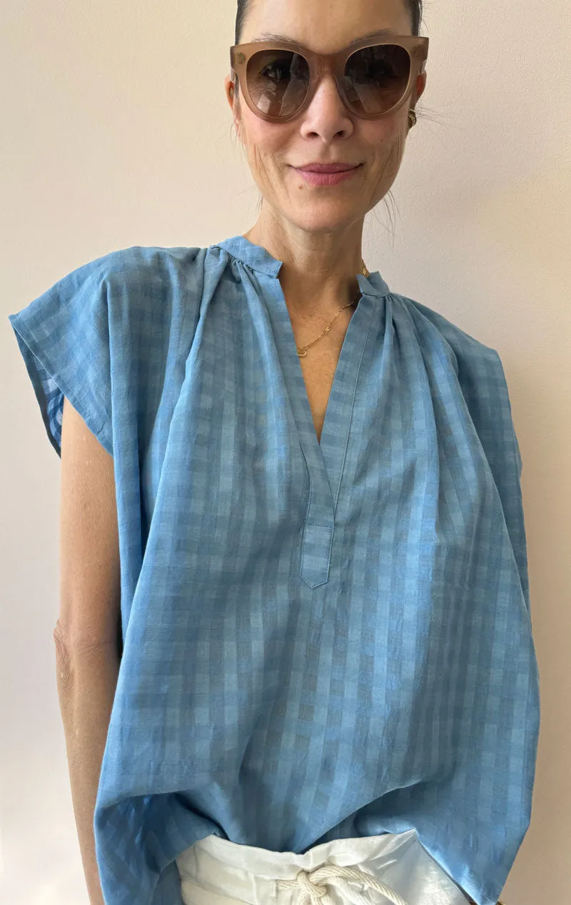 Blue Khadi Grid Shirt