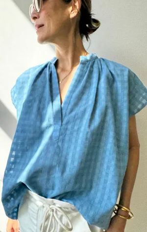 Blue Khadi Grid Shirt