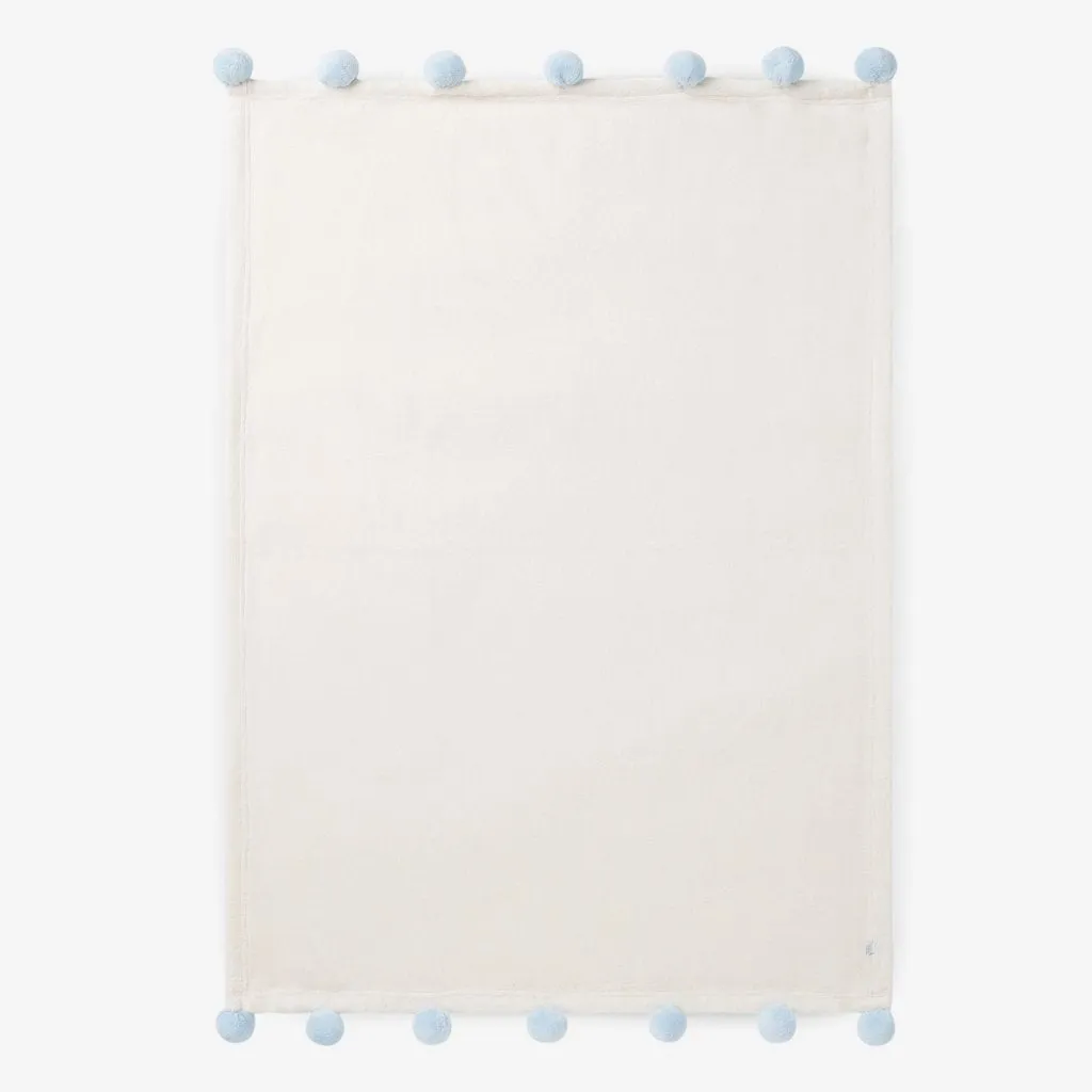 Blue Pom Fleece Baby Stroller Blanket