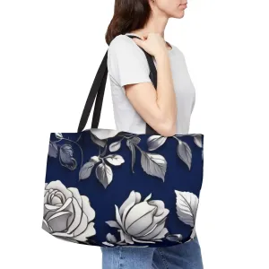 Blue Rose Silhouette Pattern Weekender Tote Bag