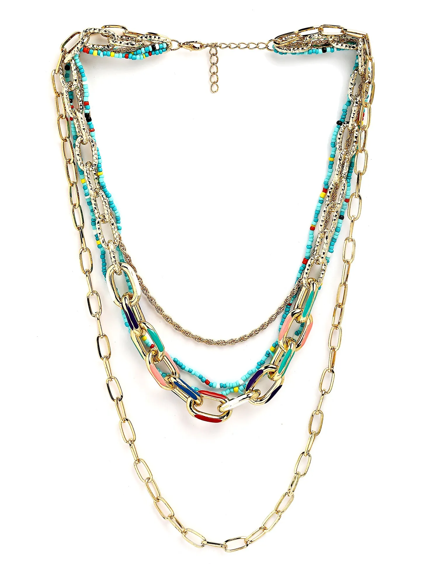 Bohey by KARATCART Gold-Plated Multicolor Enamel Multilayer Chain Necklace for Women