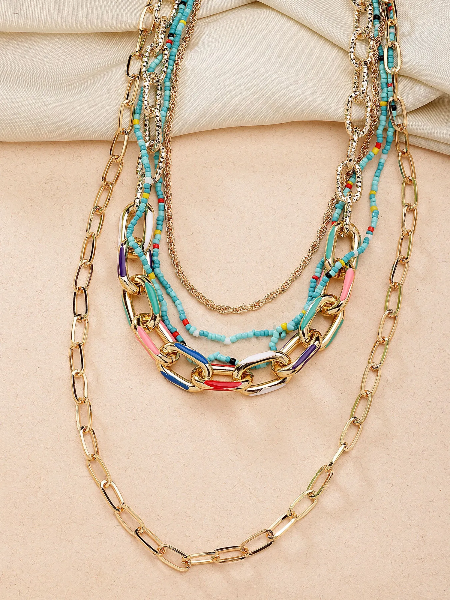 Bohey by KARATCART Gold-Plated Multicolor Enamel Multilayer Chain Necklace for Women