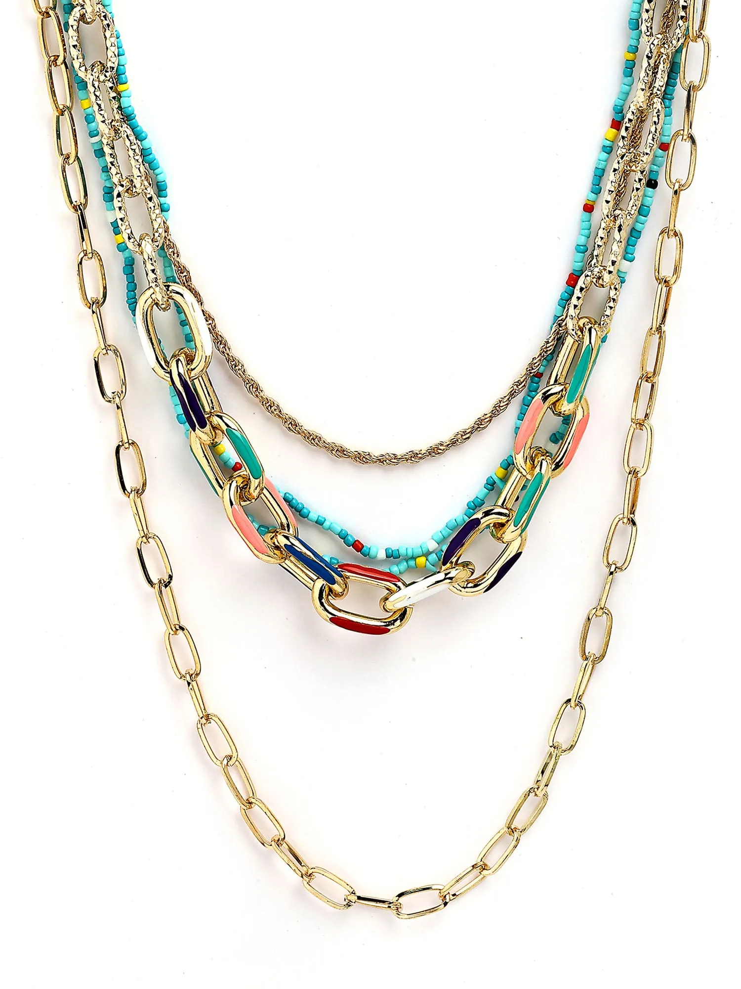 Bohey by KARATCART Gold-Plated Multicolor Enamel Multilayer Chain Necklace for Women