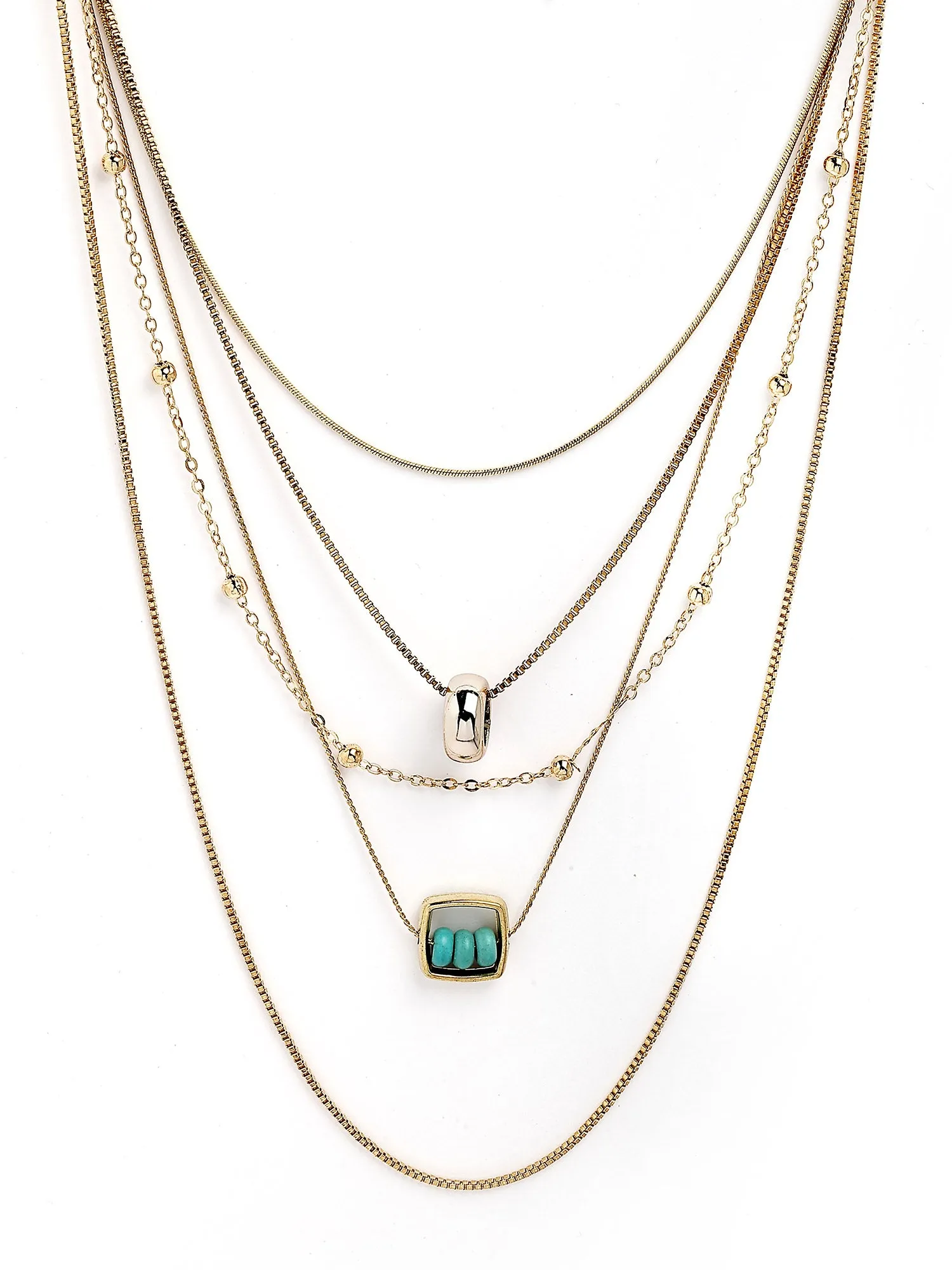 Bohey by KARATCART Gold-Plated Turquoise Multilayer Chain Necklace for Women