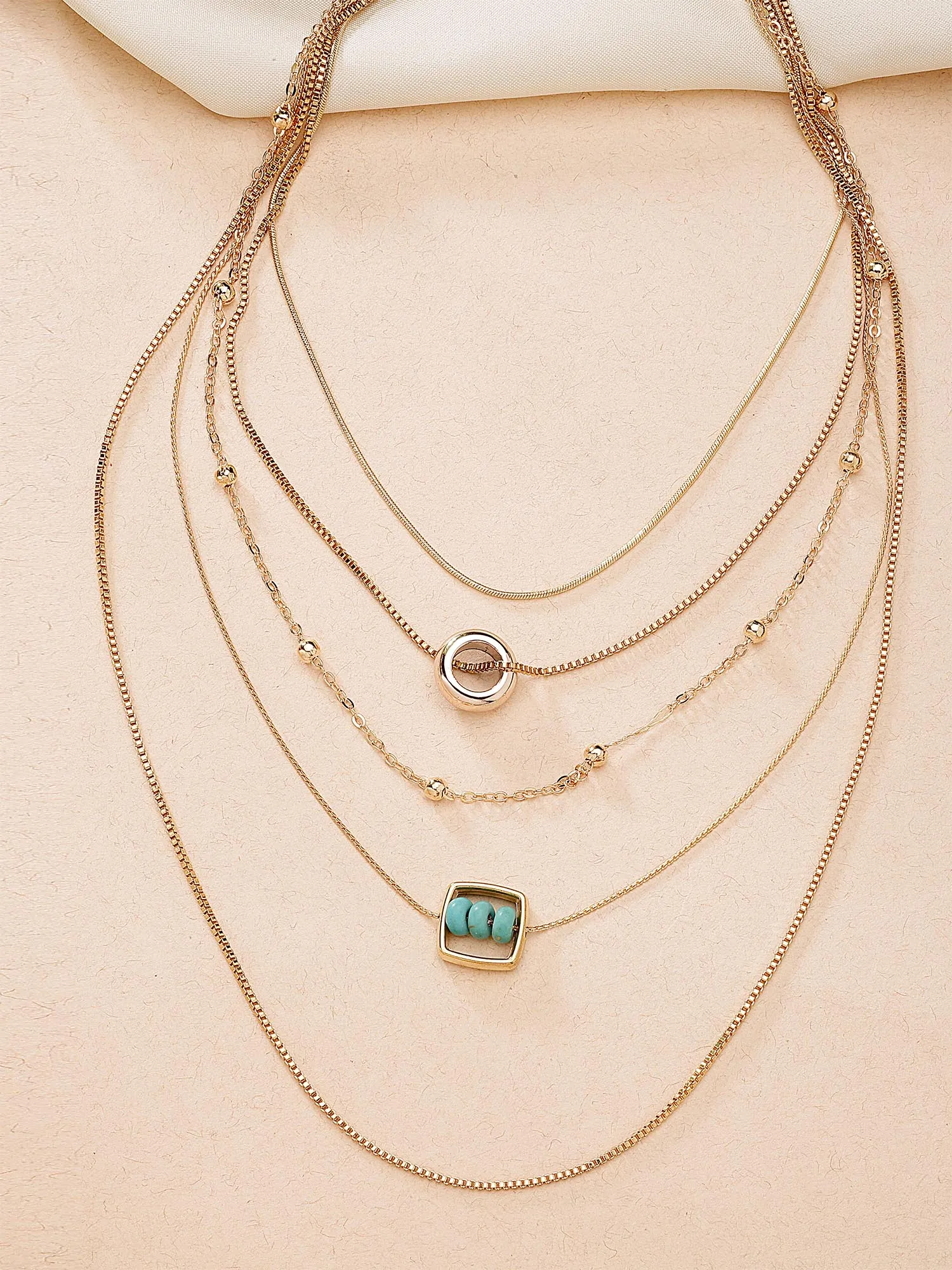 Bohey by KARATCART Gold-Plated Turquoise Multilayer Chain Necklace for Women