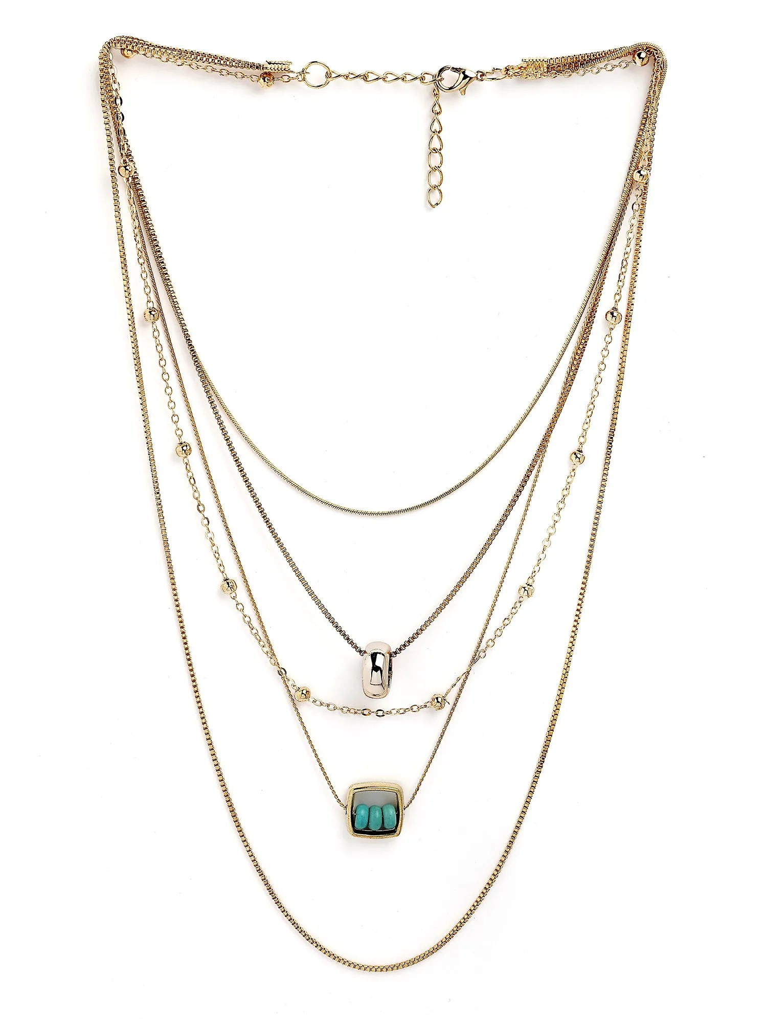 Bohey by KARATCART Gold-Plated Turquoise Multilayer Chain Necklace for Women