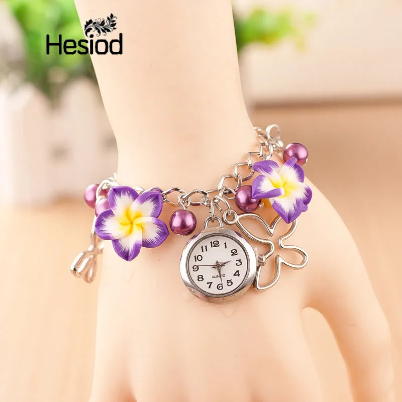 Boho Summer Fashion Women Bracelet Watch Female Clock Hand Made Clay Butterfly Flower Link Chain Wristwatches Femme Watch