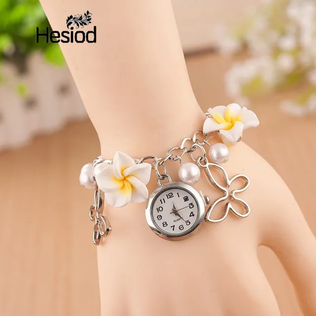 Boho Summer Fashion Women Bracelet Watch Female Clock Hand Made Clay Butterfly Flower Link Chain Wristwatches Femme Watch