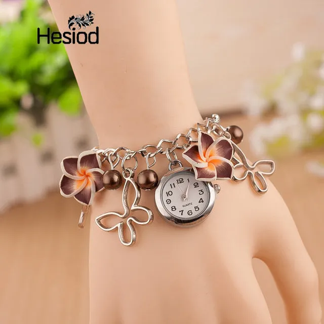 Boho Summer Fashion Women Bracelet Watch Female Clock Hand Made Clay Butterfly Flower Link Chain Wristwatches Femme Watch