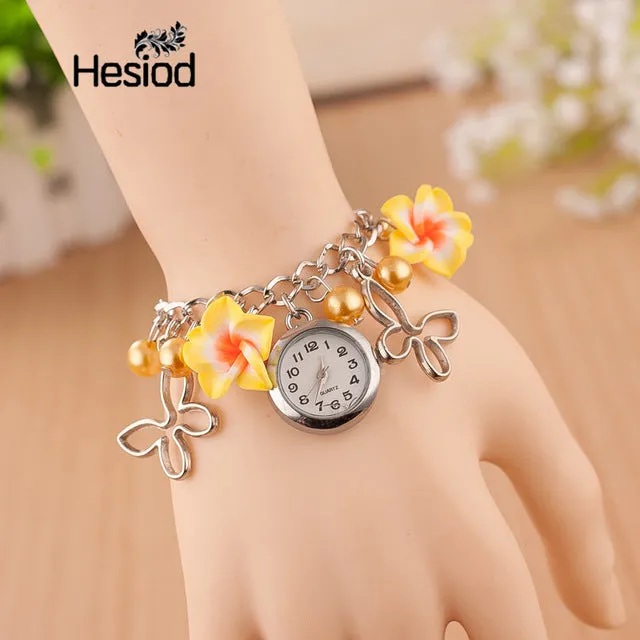 Boho Summer Fashion Women Bracelet Watch Female Clock Hand Made Clay Butterfly Flower Link Chain Wristwatches Femme Watch